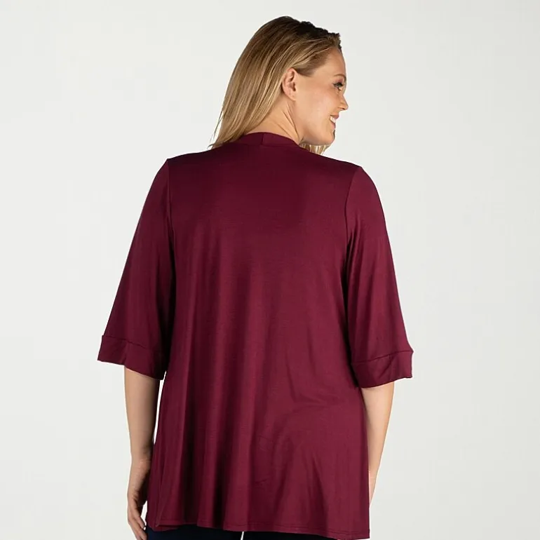 24seven Comfort Apparel Womens Elbow Sleeve Open Front Plus Cardigan