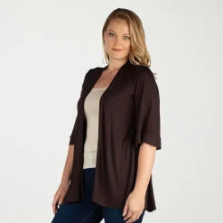 24seven Comfort Apparel Womens Elbow Sleeve Open Front Plus Cardigan