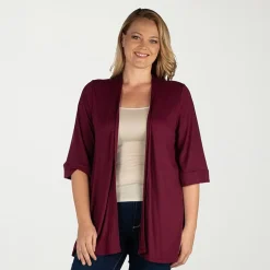 24seven Comfort Apparel Womens Elbow Sleeve Open Front Plus Cardigan