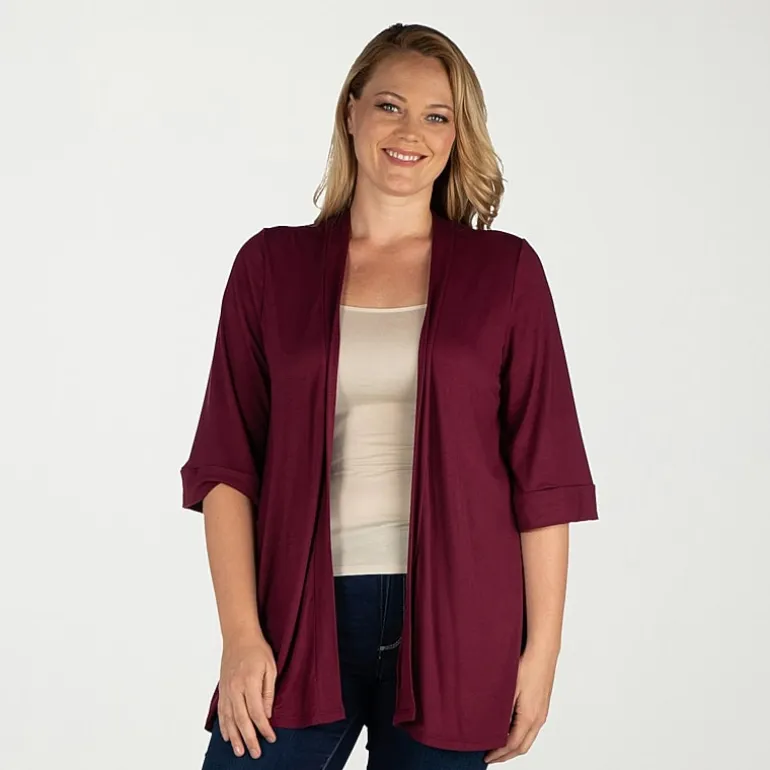 24seven Comfort Apparel Womens Elbow Sleeve Open Front Plus Cardigan