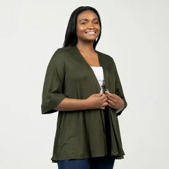 24seven Comfort Apparel Womens Elbow Sleeve Open Front Plus Cardigan