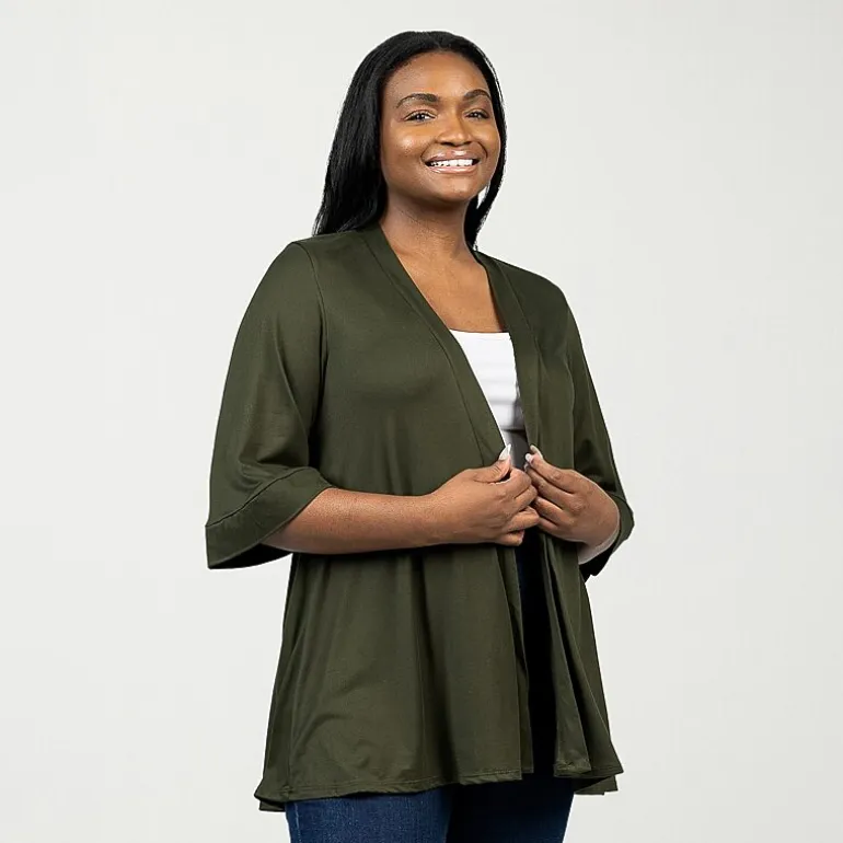 24seven Comfort Apparel Womens Elbow Sleeve Open Front Plus Cardigan