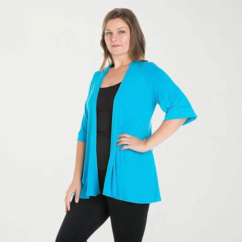 24seven Comfort Apparel Womens Elbow Sleeve Open Front Plus Cardigan