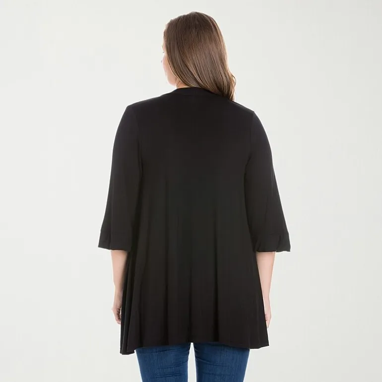 24seven Comfort Apparel Womens Elbow Sleeve Open Front Plus Cardigan