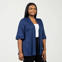 24seven Comfort Apparel Womens Elbow Sleeve Open Front Plus Cardigan