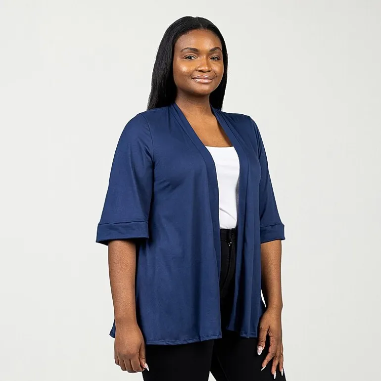 24seven Comfort Apparel Womens Elbow Sleeve Open Front Plus Cardigan