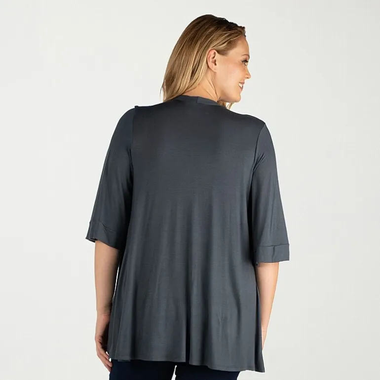 24seven Comfort Apparel Womens Elbow Sleeve Open Front Plus Cardigan