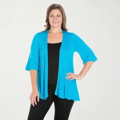 24seven Comfort Apparel Womens Elbow Sleeve Open Front Plus Cardigan