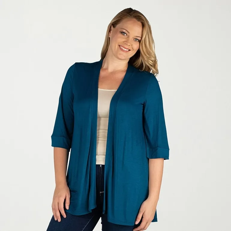 24seven Comfort Apparel Womens Elbow Sleeve Open Front Plus Cardigan