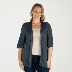 24seven Comfort Apparel Womens Elbow Sleeve Open Front Plus Cardigan