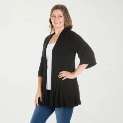 24seven Comfort Apparel Womens Elbow Sleeve Open Front Plus Cardigan