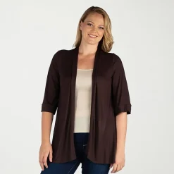 24seven Comfort Apparel Womens Elbow Sleeve Open Front Plus Cardigan