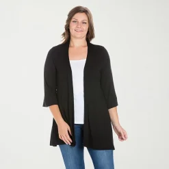 24seven Comfort Apparel Womens Elbow Sleeve Open Front Plus Cardigan