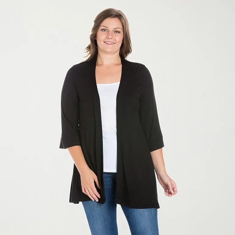24seven Comfort Apparel Womens Elbow Sleeve Open Front Plus Cardigan