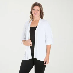 24seven Comfort Apparel Womens Elbow Sleeve Open Front Plus Cardigan