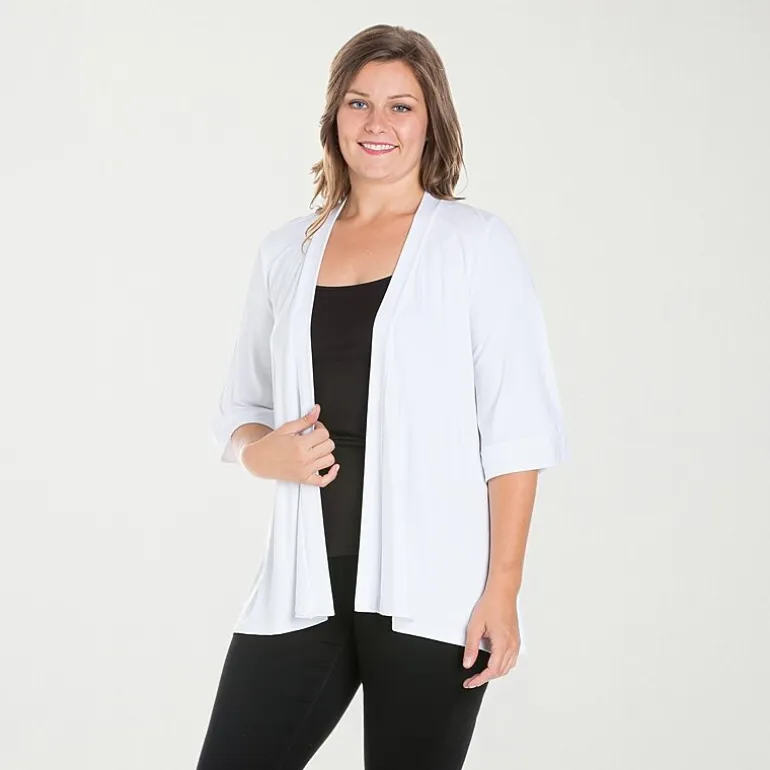 24seven Comfort Apparel Womens Elbow Sleeve Open Front Plus Cardigan