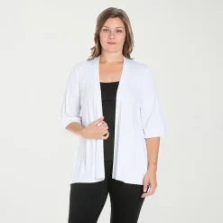 24seven Comfort Apparel Womens Elbow Sleeve Open Front Plus Cardigan