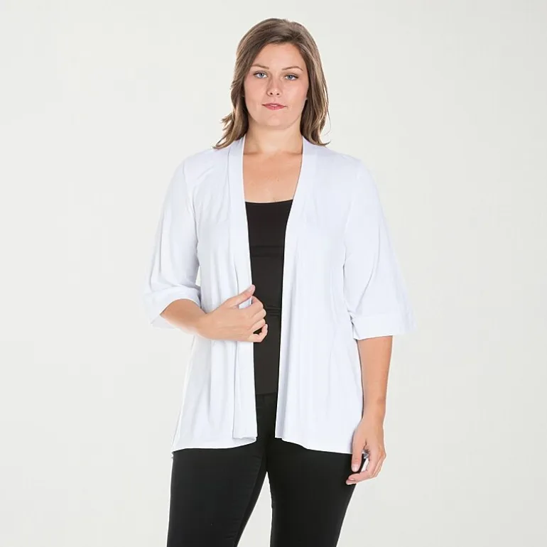 24seven Comfort Apparel Womens Elbow Sleeve Open Front Plus Cardigan