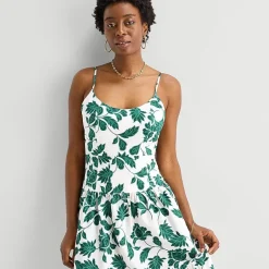 52seven Womens Midi Round Neck Sleeveless Leaf Fit + Flare Dress