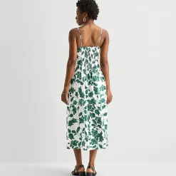 52seven Womens Midi Round Neck Sleeveless Leaf Fit + Flare Dress