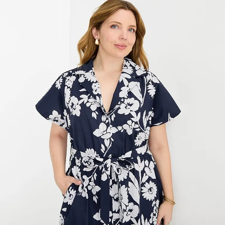 52seven Womens Plus Midi Short Sleeve Fitted Floral Fit + Flare Dress
