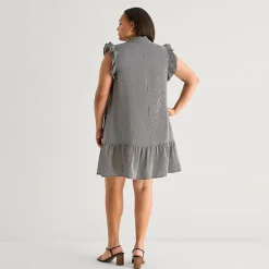 52seven Womens Plus Round Neck Sleeveless Striped Shift Dress