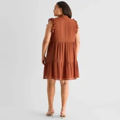 52seven Womens Plus Round Neck Sleeveless Shift Dress