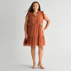 52seven Womens Plus Round Neck Sleeveless Shift Dress