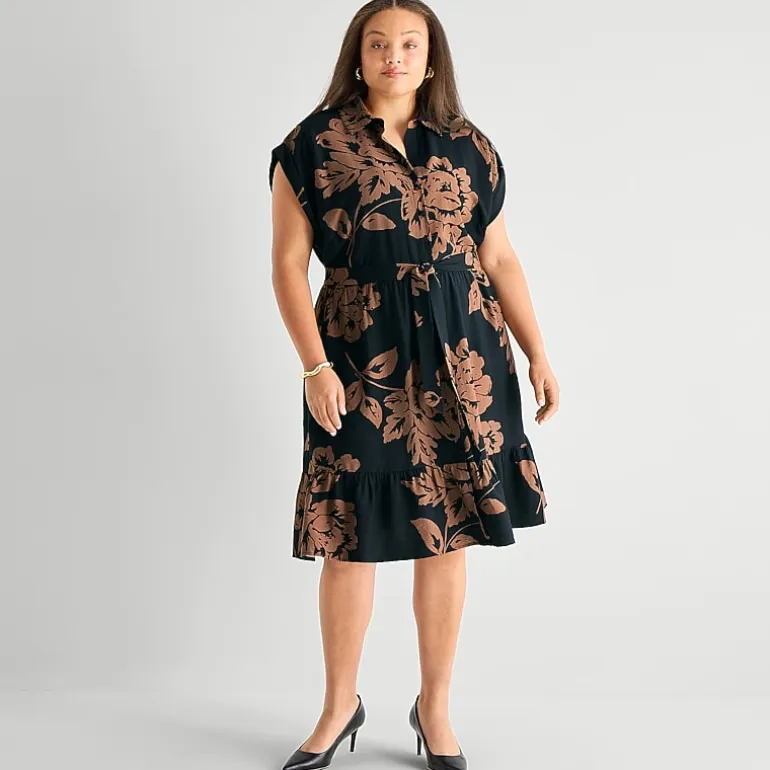 52seven Womens Plus Short Sleeve Floral Shirt Dress