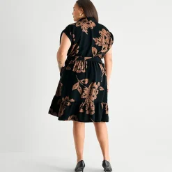 52seven Womens Plus Short Sleeve Floral Shirt Dress
