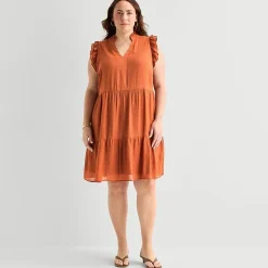 52seven Womens Plus V Neck Sleeveless Shift Dress