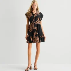 52seven Womens Short Sleeve Floral Shirt Dress
