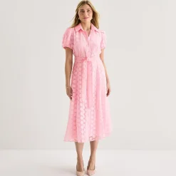 52seven Womens Short Sleeve Midi Dots Shirt Dress