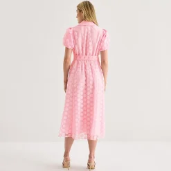 52seven Womens Short Sleeve Midi Dots Shirt Dress