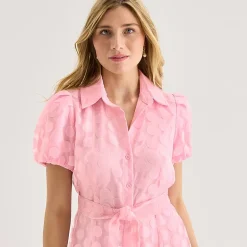 52seven Womens Short Sleeve Midi Dots Shirt Dress