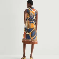 52seven Womens Sleeveless Midi Abstract Shirt Dress