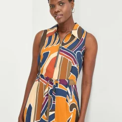 52seven Womens Sleeveless Midi Abstract Shirt Dress