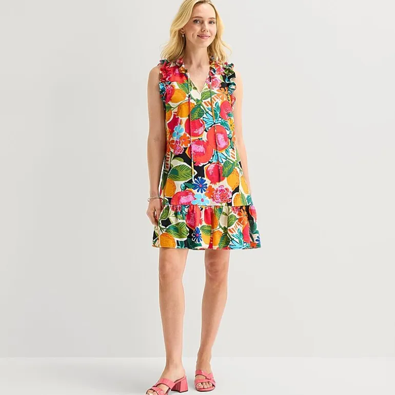 52seven Womens Split Tie Neck Sleeveless Floral Shift Dress