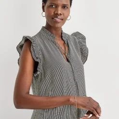 52seven Womens Split Tie Neck Sleeveless Striped Shift Dress