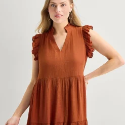 52seven Womens V Neck Sleeveless Shift Dress