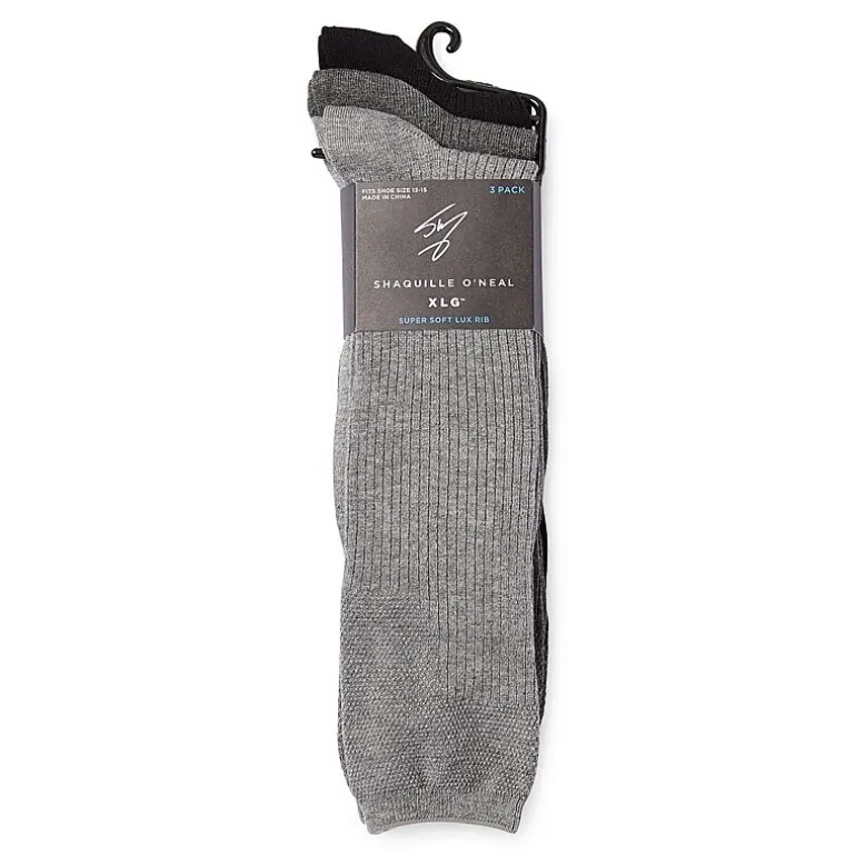 Shaquille O'Neal XLG™ Lux Rib Mens 3 Pair Big and Tall Crew Socks