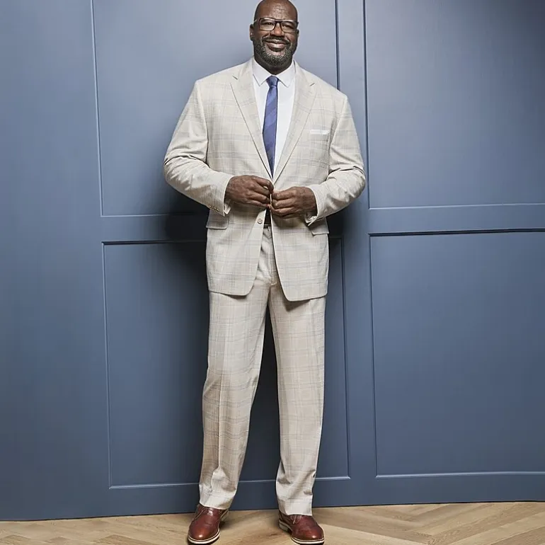 Shaquille O'Neal XLG Men's Big and Tall Stretch Fit Plaid Suit Separates