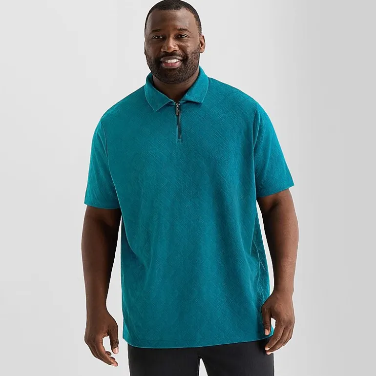 Shaquille O'Neal XLG™ Quarter Zip Big and Tall Mens Classic Fit Short Sleeve Polo Shirt