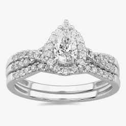 Signature By Modern Bride 7/8 CT.T.W. Lab-Grown (G-H / SI1-SI2) Diamond Pear Side Stone Bridal Set in 10K or 14K Gold