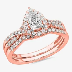 Signature By Modern Bride 7/8 CT.T.W. Lab-Grown (G-H / SI1-SI2) Diamond Pear Side Stone Bridal Set in 10K or 14K Gold