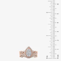 Signature By Modern Bride 1 CT.T.W. Natural Diamond Pear Shape Side Stone Halo Bridal Set in 10K or 14K Gold