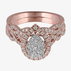 Signature By Modern Bride 1 CT.T.W. Natural Diamond Pear Shape Side Stone Halo Bridal Set in 10K or 14K Gold