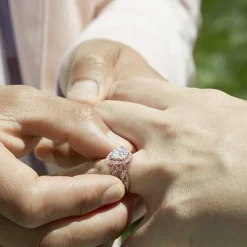 Signature By Modern Bride 1 CT.T.W. Natural Diamond Pear Shape Side Stone Halo Bridal Set in 10K or 14K Gold