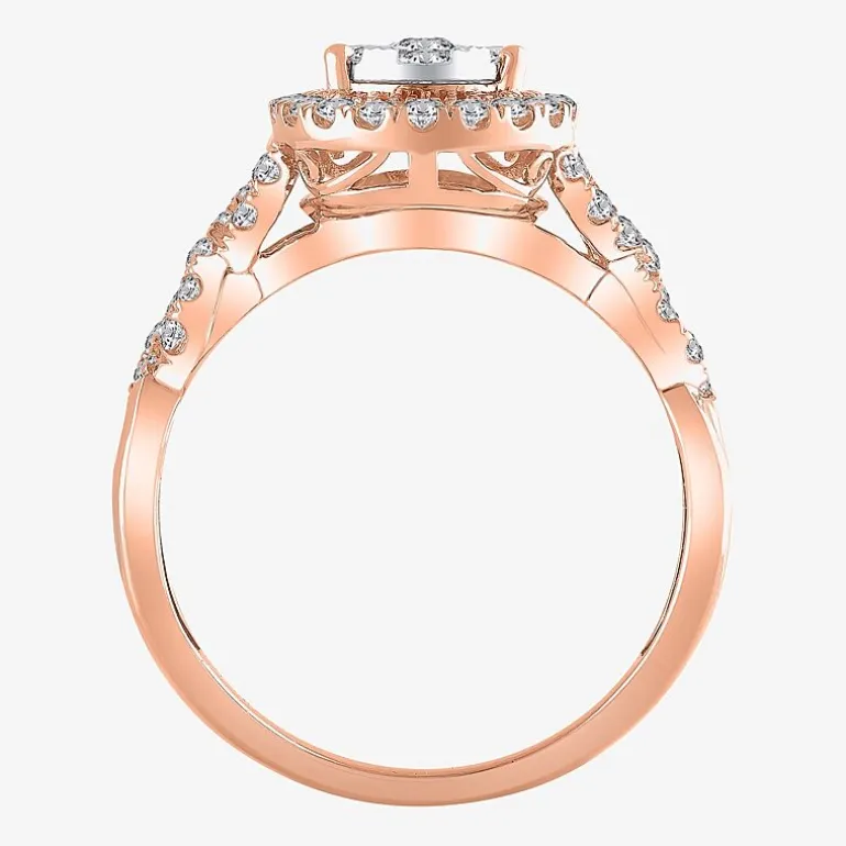 Signature By Modern Bride 1 CT.T.W. Natural Diamond Pear Shape Side Stone Halo Bridal Set in 10K or 14K Gold