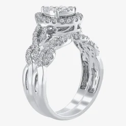 Signature By Modern Bride 1 CT.T.W. Natural Diamond Pear Shape Side Stone Halo Bridal Set in 10K or 14K Gold